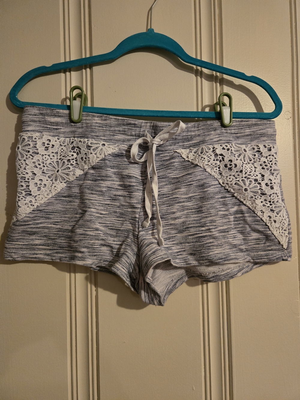 No Boundaries Heather Gray Knit Lounge Shorts with White Lace Trim